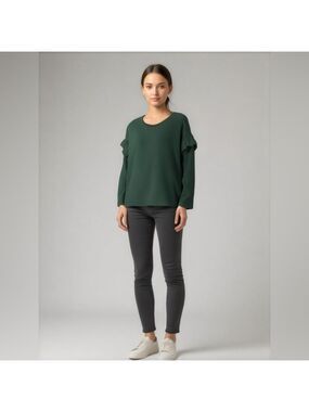 White Birch Ruffle Sleeve Dolman Knit Top Woman's Small